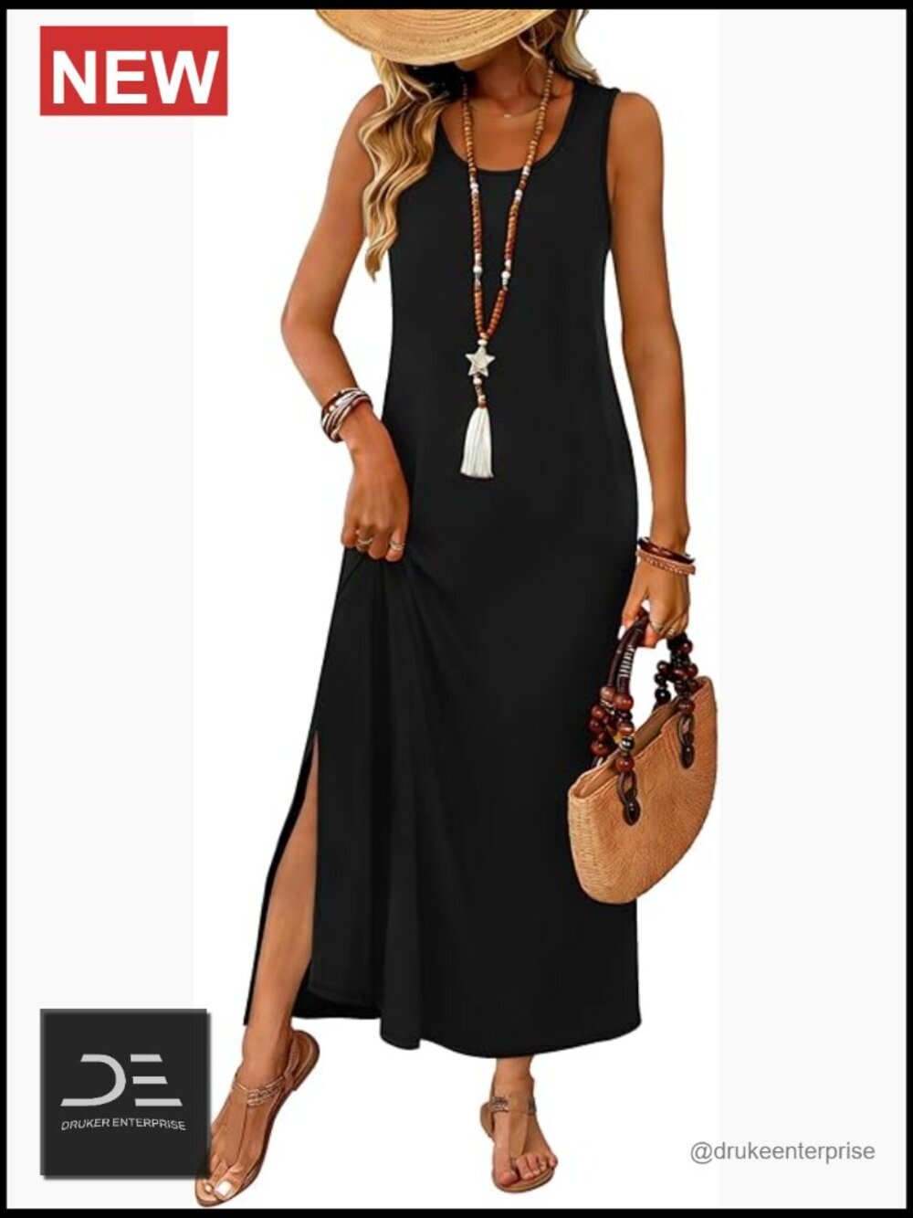 Maxi Dress with Pockets Sleeveless Sundress Loose Fit Summer Boho S-3XL